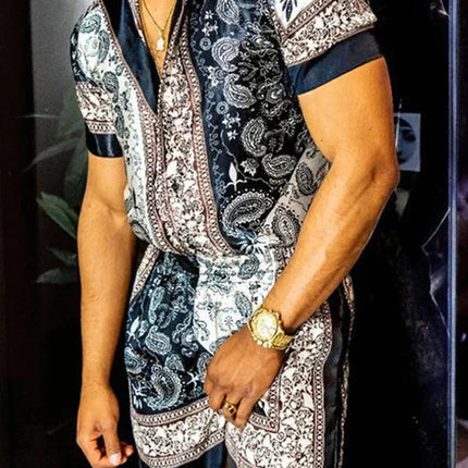 Lapel 3D Printed Casual Slim-fitting Type Short Sleeve Shirt Outfit