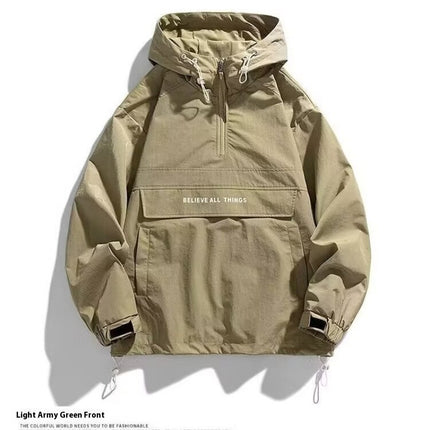 Half Zipper Pullover Men's Spring And Autumn New Hooded Fur Sweater
